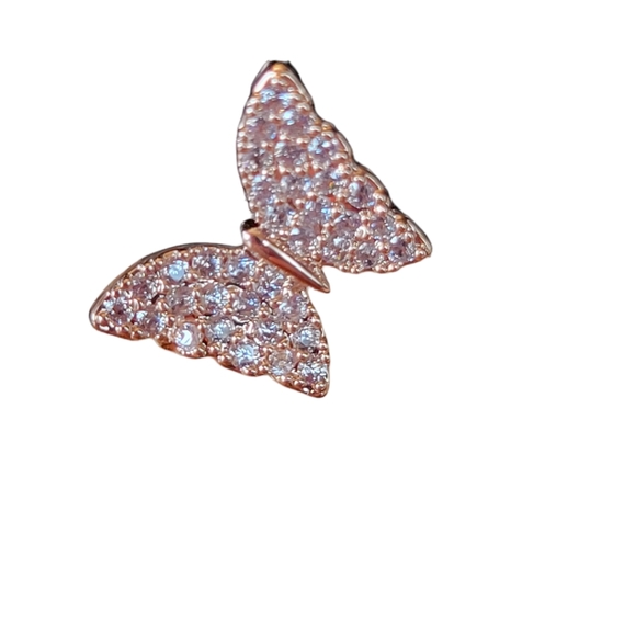 CZ Butterfly Earrings, Rose Gold, Yellow Gold Plated - Picture 5 of 5